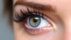 This image shows a close-up of eyes with applied magnetic lashes creating a natural, enhanced look.